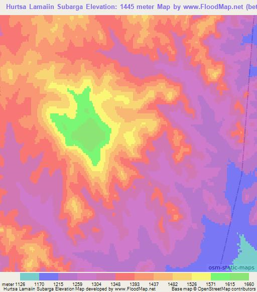 Hurtsa Lamaiin Subarga,Mongolia Elevation Map