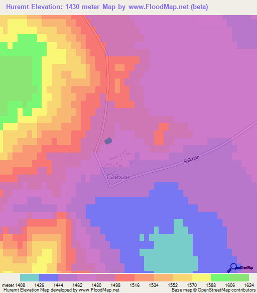 Huremt,Mongolia Elevation Map