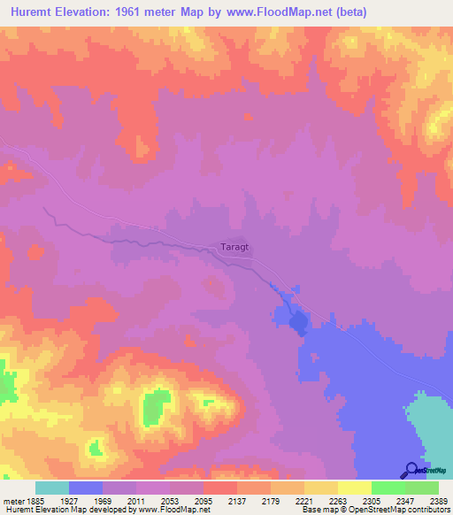Huremt,Mongolia Elevation Map