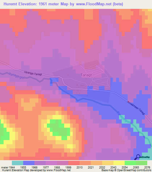 Huremt,Mongolia Elevation Map