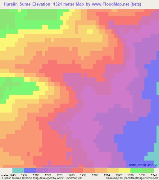 Huraiin Sume,Mongolia Elevation Map