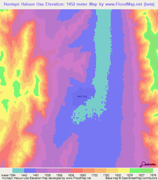 Huntayn Haluun Usa,Mongolia Elevation Map