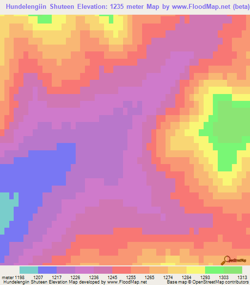 Hundelengiin Shuteen,Mongolia Elevation Map