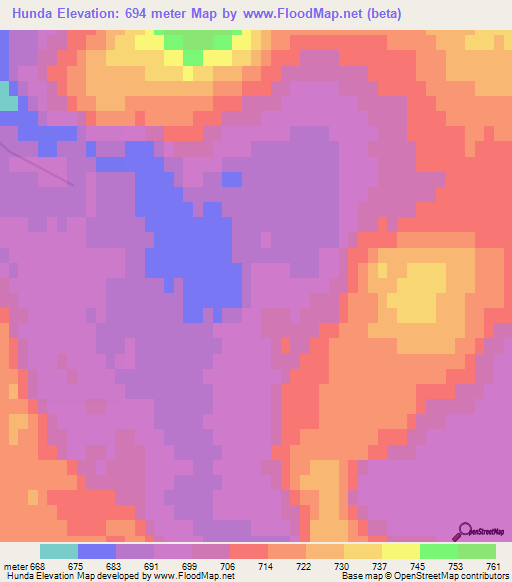Hunda,Mongolia Elevation Map