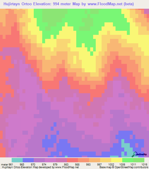 Hujirtayn Ortoo,Mongolia Elevation Map