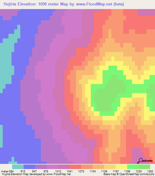 Hujirta,Mongolia Elevation Map