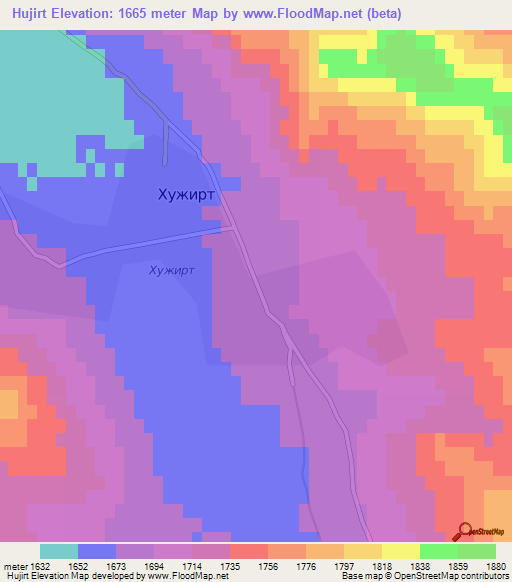 Hujirt,Mongolia Elevation Map