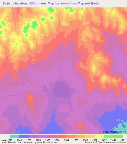 Hujirt,Mongolia Elevation Map