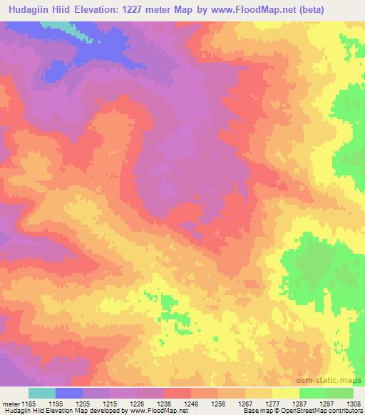 Hudagiin Hiid,Mongolia Elevation Map