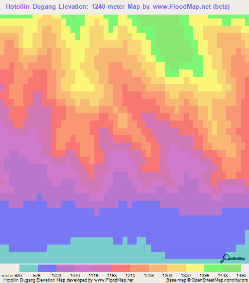 Hotoliin Dugang,Mongolia Elevation Map
