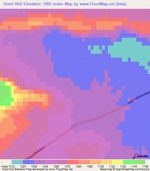 Hotol Hiid,Mongolia Elevation Map
