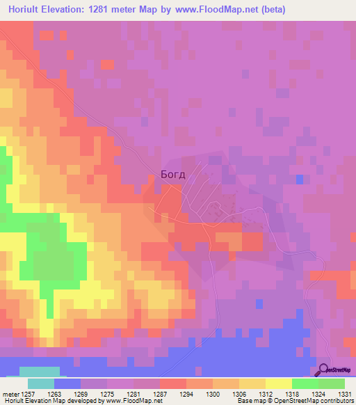 Horiult,Mongolia Elevation Map
