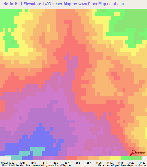 Horin Hiid,Mongolia Elevation Map