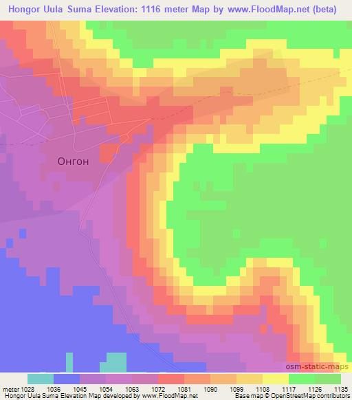 Hongor Uula Suma,Mongolia Elevation Map
