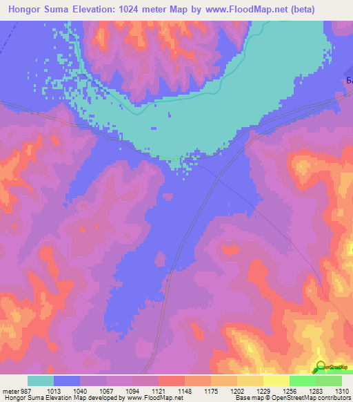 Hongor Suma,Mongolia Elevation Map