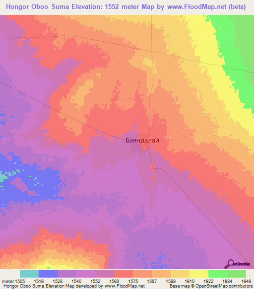 Hongor Oboo Suma,Mongolia Elevation Map