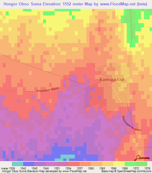 Hongor Oboo Suma,Mongolia Elevation Map
