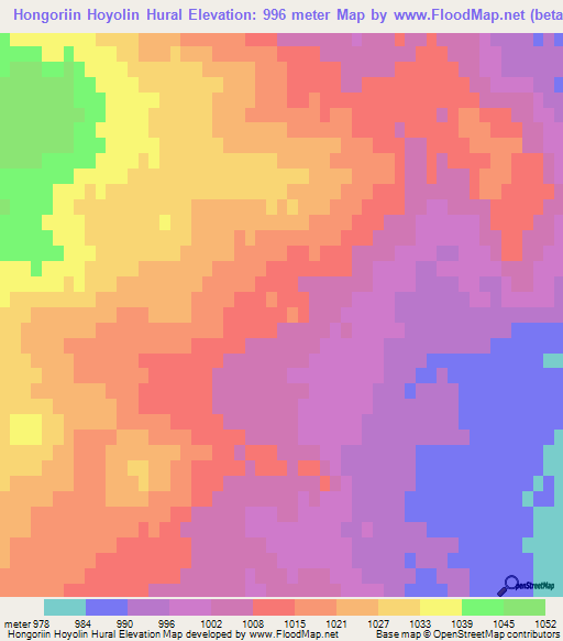 Hongoriin Hoyolin Hural,Mongolia Elevation Map