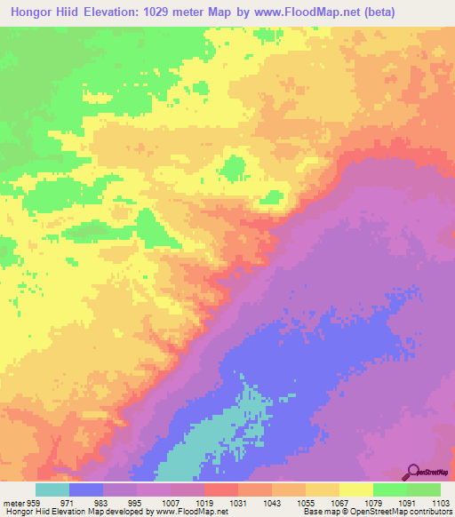 Hongor Hiid,Mongolia Elevation Map