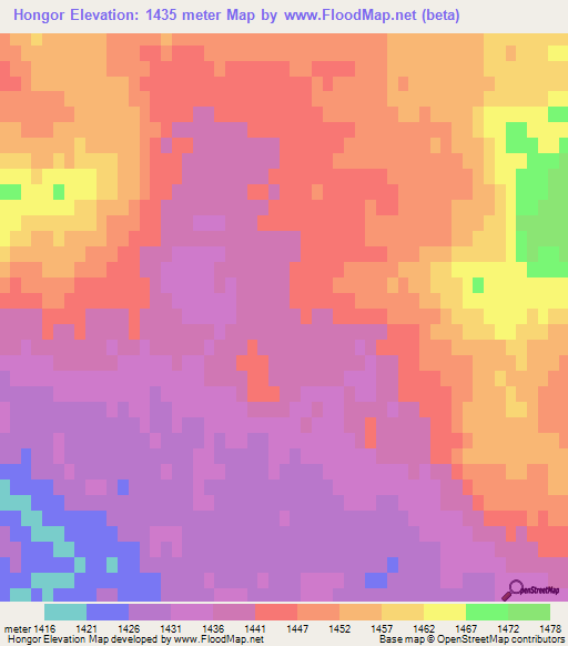 Hongor,Mongolia Elevation Map