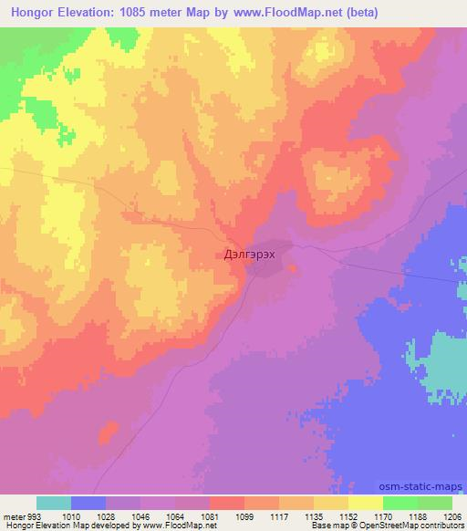 Hongor,Mongolia Elevation Map