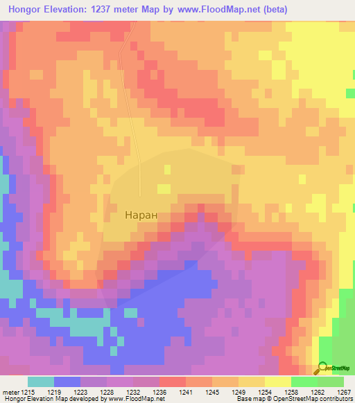 Hongor,Mongolia Elevation Map