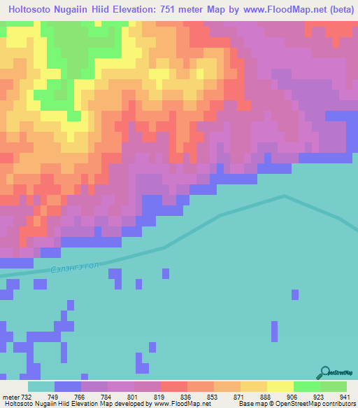 Holtosoto Nugaiin Hiid,Mongolia Elevation Map