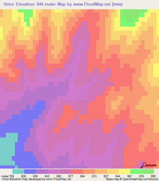 Holor,Mongolia Elevation Map