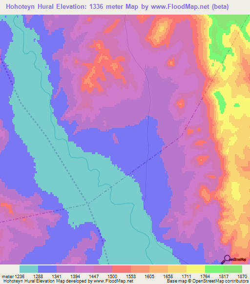 Hohoteyn Hural,Mongolia Elevation Map
