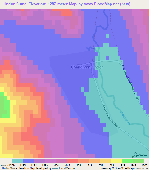 Undur Sume,Mongolia Elevation Map