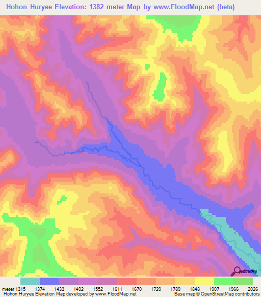 Hohon Huryee,Mongolia Elevation Map