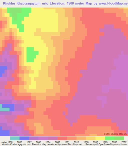 Khukhu Khabtsagaytuin urto,Mongolia Elevation Map