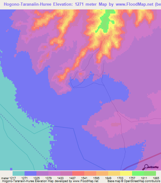 Hogono-Taranaiin-Huree,Mongolia Elevation Map