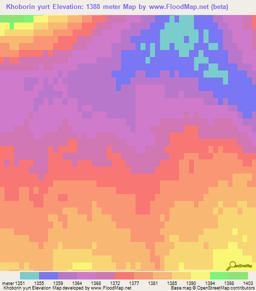 Khoborin yurt,Mongolia Elevation Map