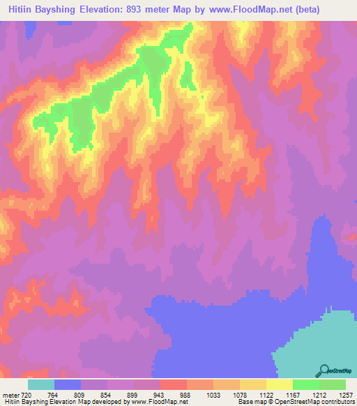 Hitiin Bayshing,Mongolia Elevation Map