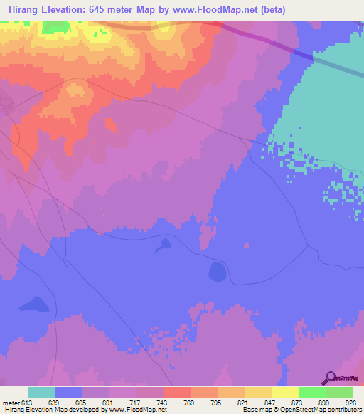 Hirang,Mongolia Elevation Map