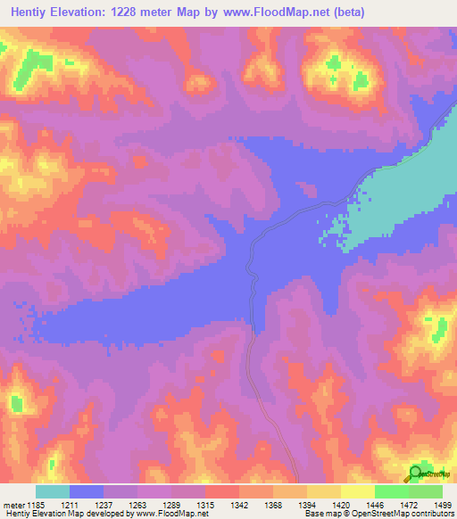 Hentiy,Mongolia Elevation Map
