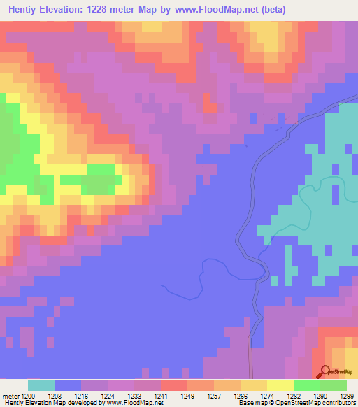 Hentiy,Mongolia Elevation Map