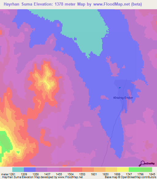 Hayrhan Suma,Mongolia Elevation Map