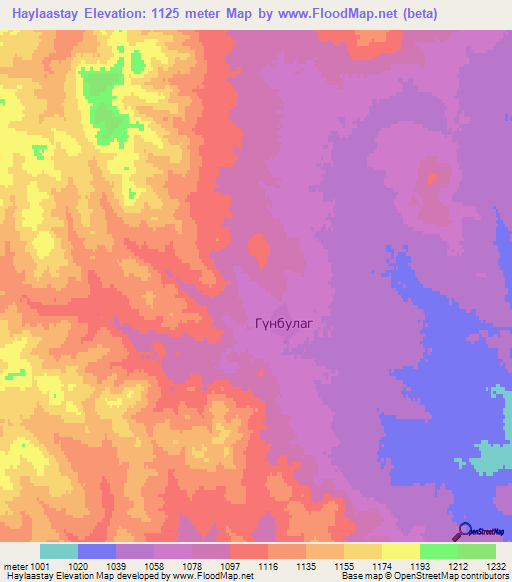 Haylaastay,Mongolia Elevation Map