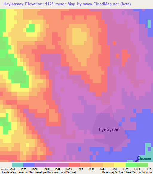 Haylaastay,Mongolia Elevation Map