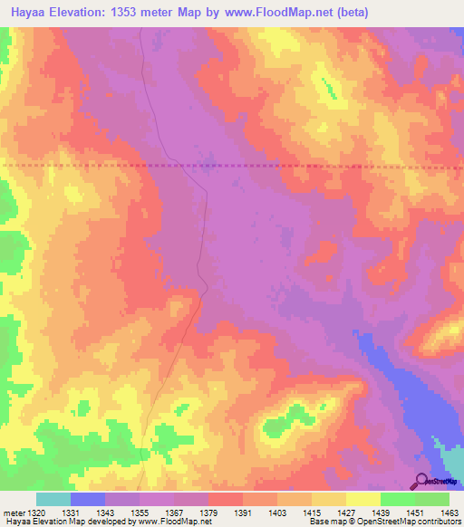 Hayaa,Mongolia Elevation Map