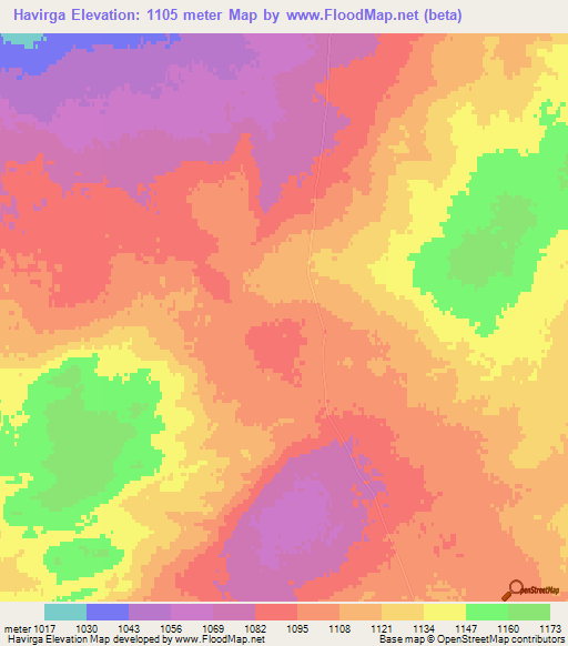 Havirga,Mongolia Elevation Map
