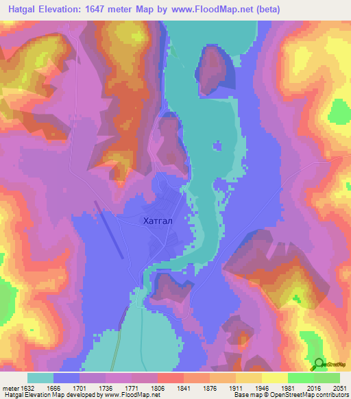 Hatgal,Mongolia Elevation Map