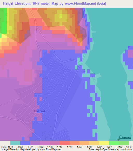 Hatgal,Mongolia Elevation Map