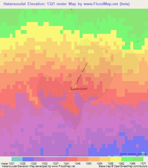 Hatansuudal,Mongolia Elevation Map