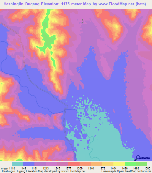 Hashingiin Dugang,Mongolia Elevation Map