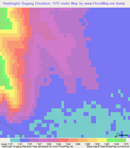 Hashingiin Dugang,Mongolia Elevation Map