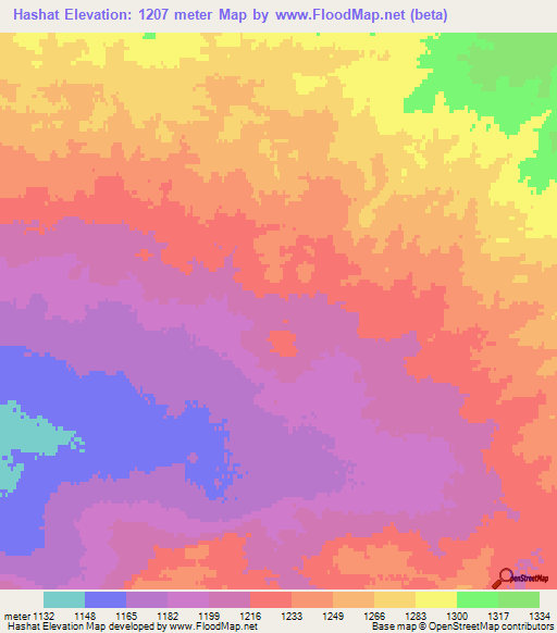 Hashat,Mongolia Elevation Map