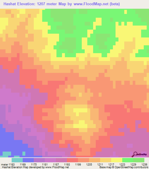Hashat,Mongolia Elevation Map